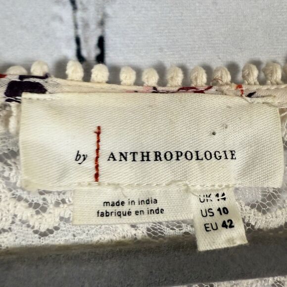 Anthropologie Puff Sleeved Lace Buttondown Top Blouse Multi Floral Boho - Picture 6 of 16